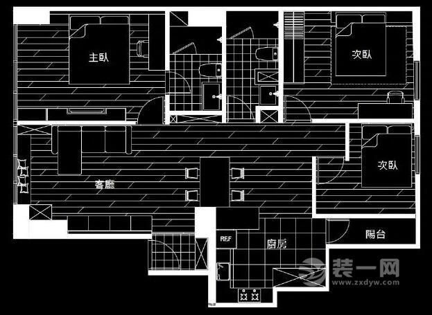 老房翻新变北欧婚房 实用面积93平米三室两厅设计图